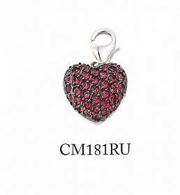 925 Sterling Silver Ruby Crystal Heart Charm