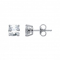 925 Sterling Silver CLEAR 6MM CZ Cushion Cut Stud Earrings