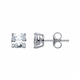 925 Sterling Silver CLEAR 6MM CZ Cushion Cut Stud Earrings