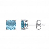 925 Sterling Silver Aqua 6MM CZ Cushion Cut Stud Earrings