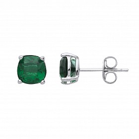 925 Sterling Silver Emerald 6MM CZ Cushion Cut Stud Earrings