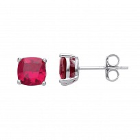 925 Sterling Silver Ruby 6MM CZ Cushion Cut Stud Earrings