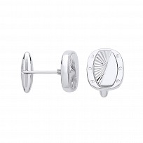 925 Sterling Silver Square-Oval Cufflinks With Screw & Diamond Cut Design