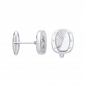 925 Sterling Silver Square-Oval Cufflinks With Screw & Diamond Cut Design