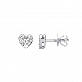 9ct White Gold Diamond Heart Stud Earrings