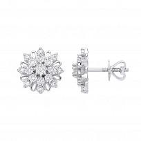 9ct White Gold Diamond Flower Stud Earrings