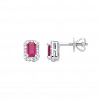 9ct White Gold Diamond & Ruby Stud Earrings