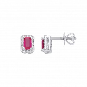 9ct White Gold Diamond & Ruby Stud Earrings