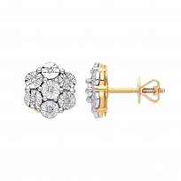 9ct Yellow Gold Diamond Flower Stud Earrings