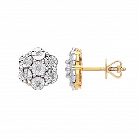 9ct Yellow Gold Diamond Flower Stud Earrings