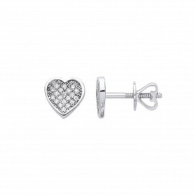 9ct White Gold Diamond Heart Stud Earrings