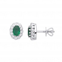 9ct White Gold Diamond & Emerald Stud Earrings