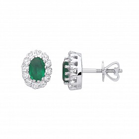 9ct White Gold Diamond & Emerald Stud Earrings