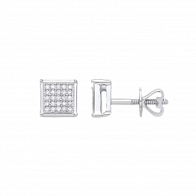 9ct White Gold Diamond Square Stud Earrings