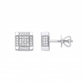 9ct White Gold Diamond Pave Set Stud Earrings