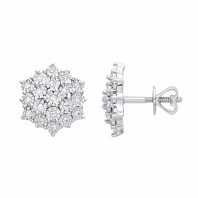 9ct White Gold Diamond Flower Stud Earrings