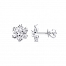 9ct White Gold Diamond Flower Stud Earrings