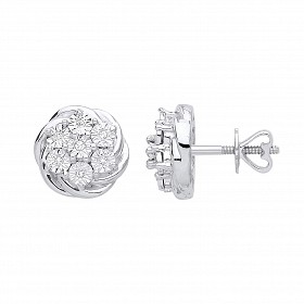 9ct White Gold Diamond Flower Stud Earrings