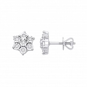 9ct White Gold Diamond Star Stud Earrings