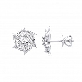9ct White Gold Diamond Flower Stud Earrings
