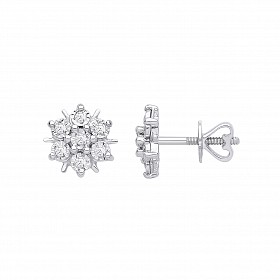 9ct White Gold Diamond Flower Stud Earrings