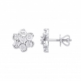 9ct White Gold Diamond Flower Stud Earrings
