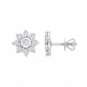 9ct White Gold Diamond Flower Stud Earrings