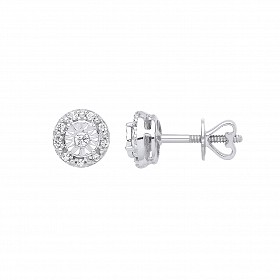 9ct White Gold Diamond Round Stud Earrings