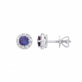 9ct White Gold Diamond Sapphire Heart Studs