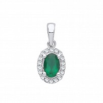 9ct White Gold Diamond & Emerald Pendant