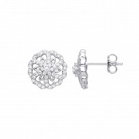 Silver CZ Fancy Cluster Stud Earrings