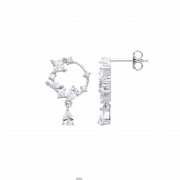 Silver CZ Fancy Floer Circle Earrings