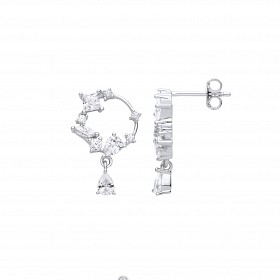 Silver CZ Fancy Floer Circle Earrings