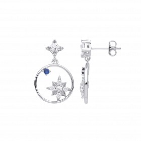 Silver CZ & Sapphire Star Drop Earrings