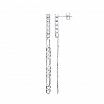 Silver CZ Figaro Chain Drop Earrings