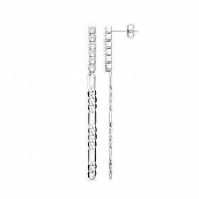 Silver CZ Figaro Chain Drop Earrings