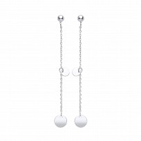 Silver Chain Drop Disc Earrings
