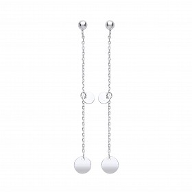 Silver Chain Drop Disc Earrings