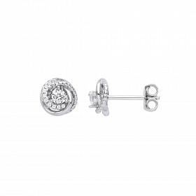 Silver CZ Fancy Knot Style Stud Earrings