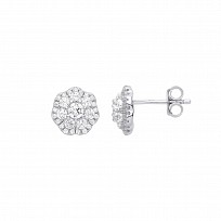 Silver CZ Cluster Stud Earrings