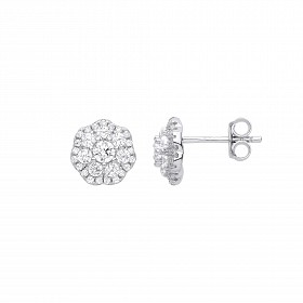Silver CZ Cluster Stud Earrings