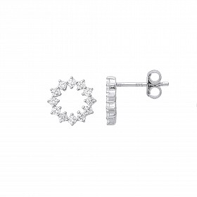 Silver CZ Circle Stud Earrings