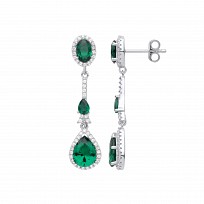 Silver CZ & Emerald Fancy Drop Earrings