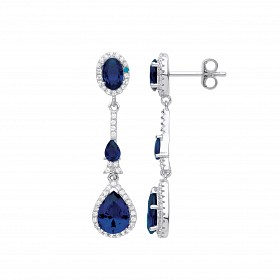Silver CZ & Sapphire Fancy Drop Earrings