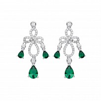 Silver CZ & Emerald Fancy Drop Earrings