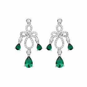 Silver CZ & Emerald Fancy Drop Earrings