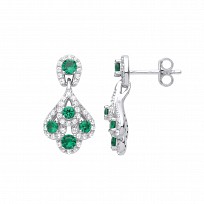 Silver CZ & Emerald Fancy Drop Earrings