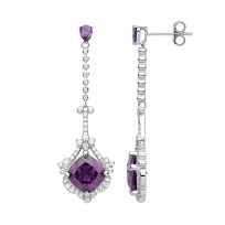 Silver CZ & Amethyst Fancy Drop Earrings