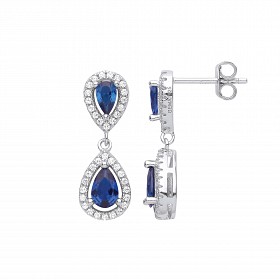 Silver CZ & Sapphire Fancy Drop Earrings