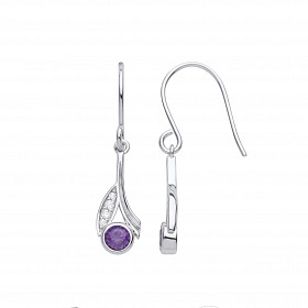 Silver CZ & Amethyst Fancy Drop Earrings